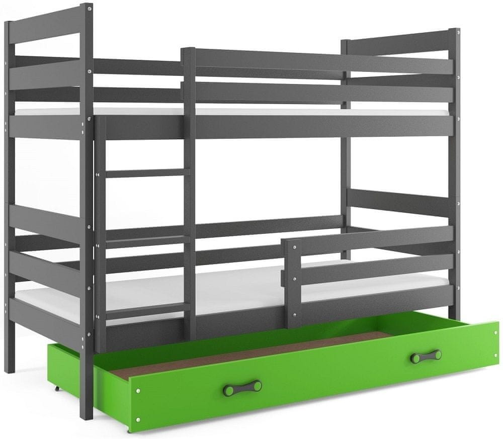 eoshop Poschodová posteľ ERYK 90x200 cm, grafitová/zelená (Voľba matraca: Penový matrac)